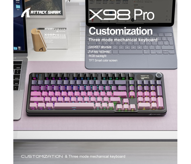 Attack Shark X98PRO Wireless Full-size layout różowa - 1472702 - zdjęcie 18